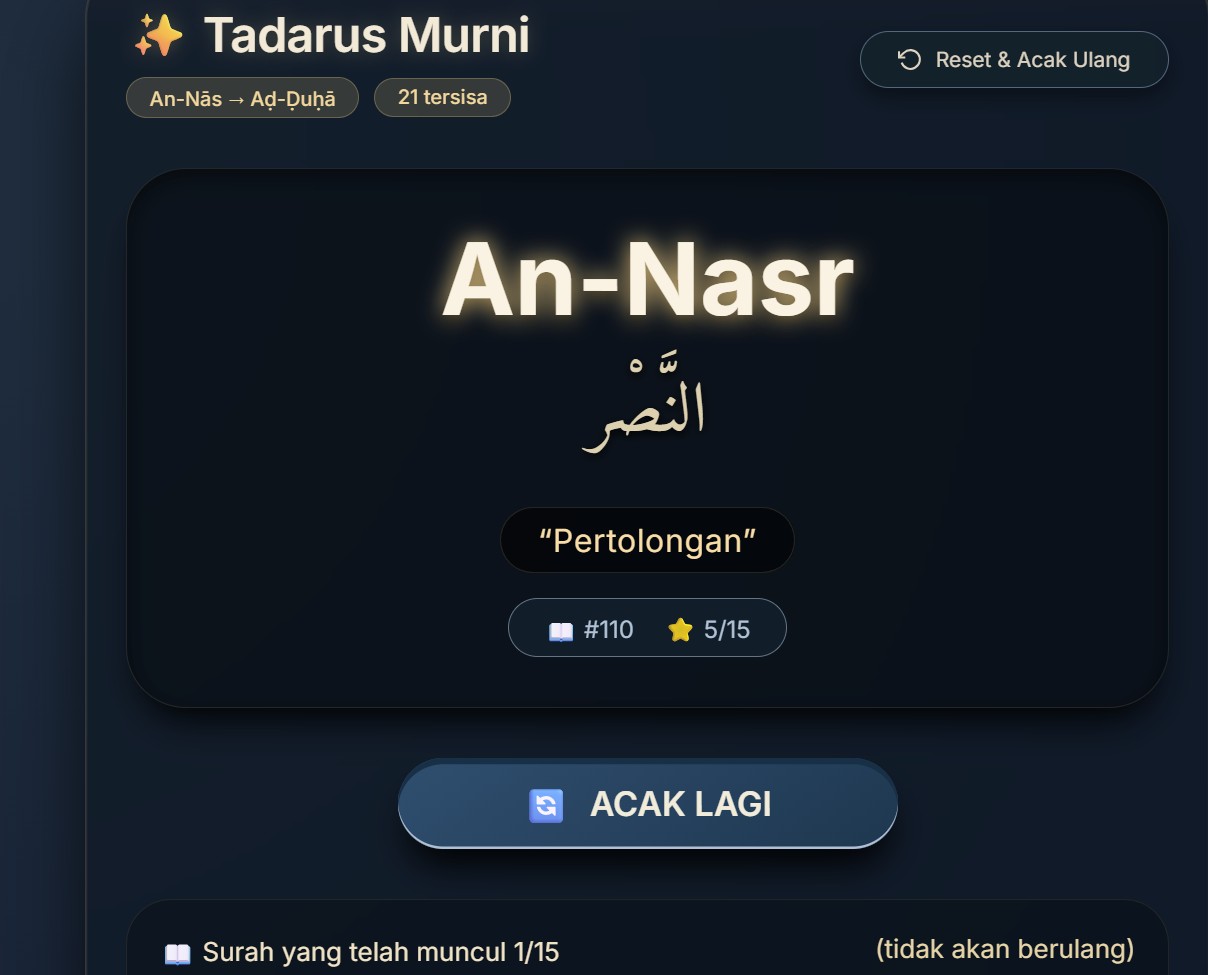 Aplikasi Acak Nama Surah Pendek Offline